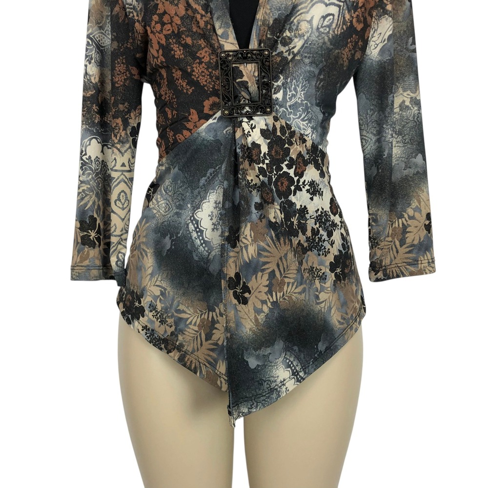 Dressbarn Floral V-Neck Buckle Top Shirt Medium Y2K Whimsigoth Fairy Grunge 90s - Picture 4 of 14